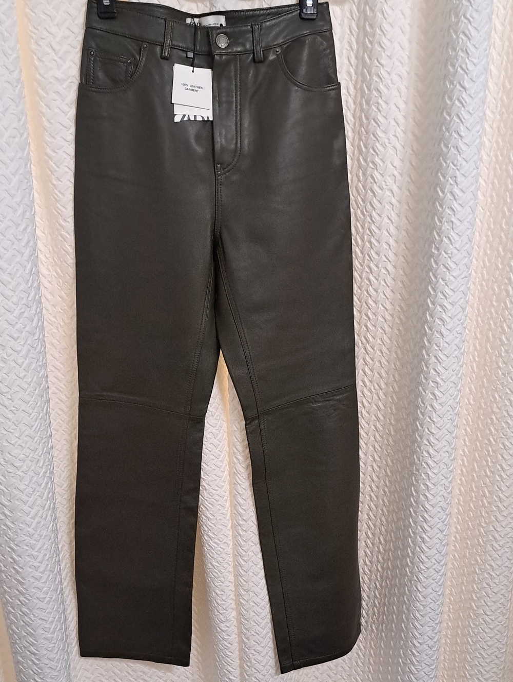 Zara Men's Straight Faux Leather Jeans in Black